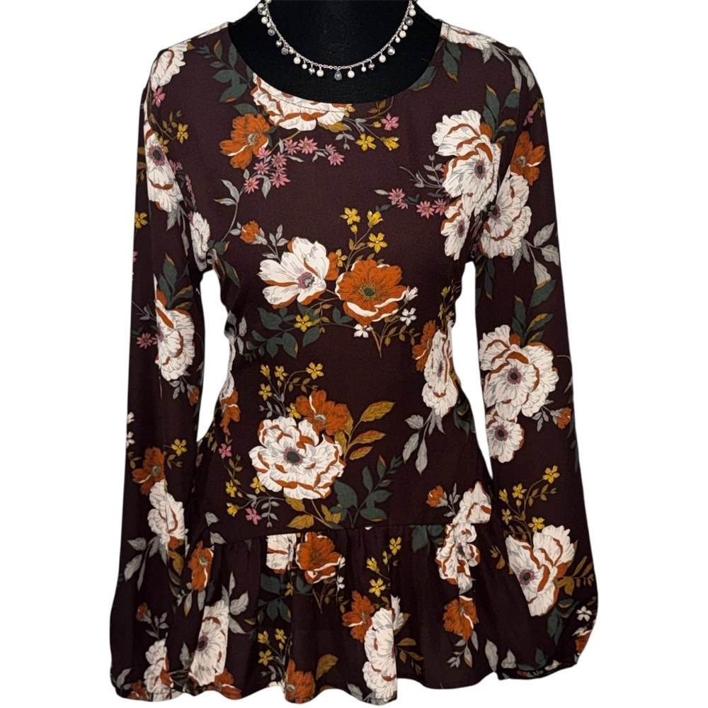 Maurice’s Medium Brown Floral Fall Holiday Long Sleeve Blouse